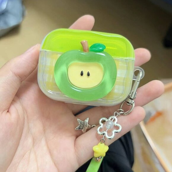Cute Green Apple Earbud Case • Clear Soft Cover - Picture 1 of 1